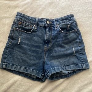 High waisted blue jean shorts